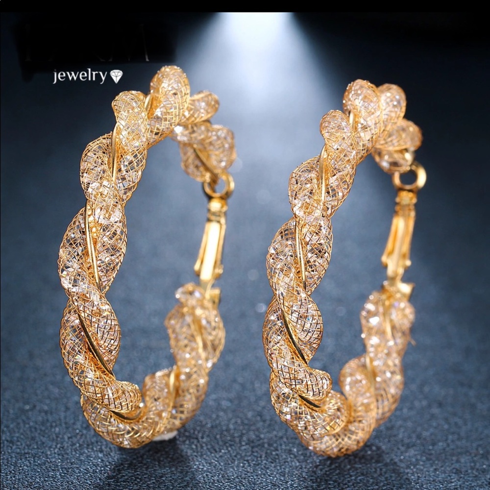 Crystal gold hoop earrings